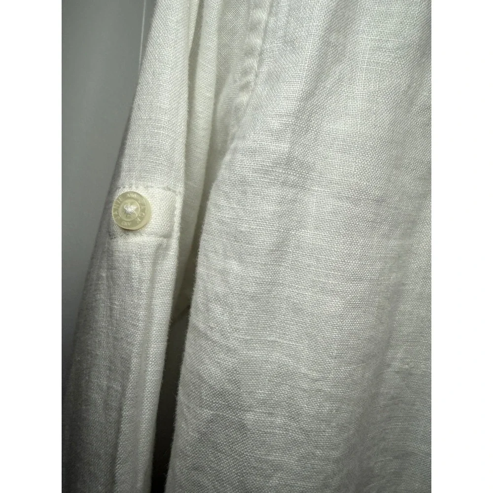 Janie & Jack Button Down Shirt Kids 4 White Excellent 100% Linen Roll-Tab Sleeve